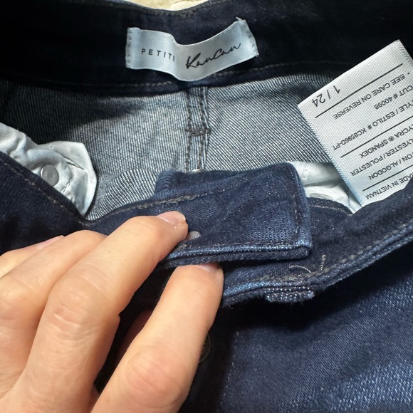NWOT Kan Can Dark Wash Distressed Button Fly Flare Bell Bottom Denim Jean Petite - Picture 10 of 13